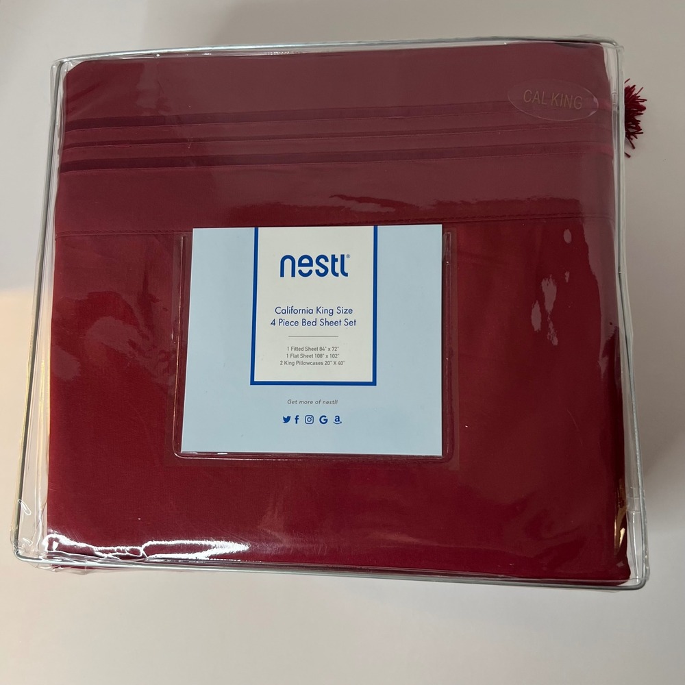 Nestl California King 4 Piece Deep Pocket‎ Bed Sheet Set Burgundy Red Microfiber